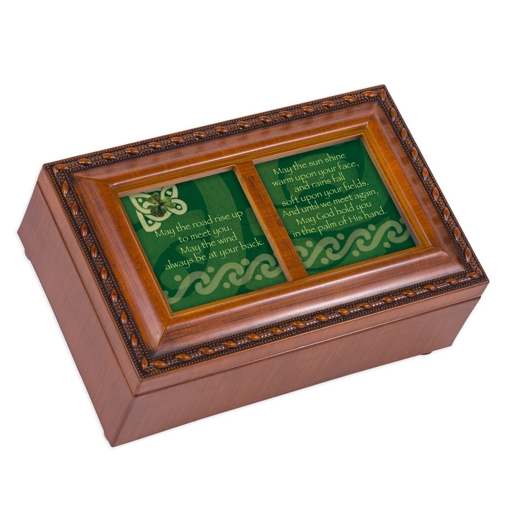 2946 Irish Road Petite Woodgrain Rope Trim Music Box Plays Irish Eyes